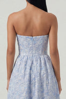 Load image into Gallery viewer, Sweetheart Corset Floral A Line Blue Maxi Formal Dress