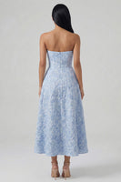 Load image into Gallery viewer, Strapless Floral A Line Blue Maxi Formal Dress with Slit
