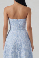 Load image into Gallery viewer, Strapless Floral A Line Blue Maxi Formal Dress with Slit