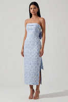 Load image into Gallery viewer, Strapless Floral Sheath Blue Maxi Formal Dress with Bow