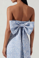 Load image into Gallery viewer, Strapless Floral Sheath Blue Maxi Formal Dress with Bow