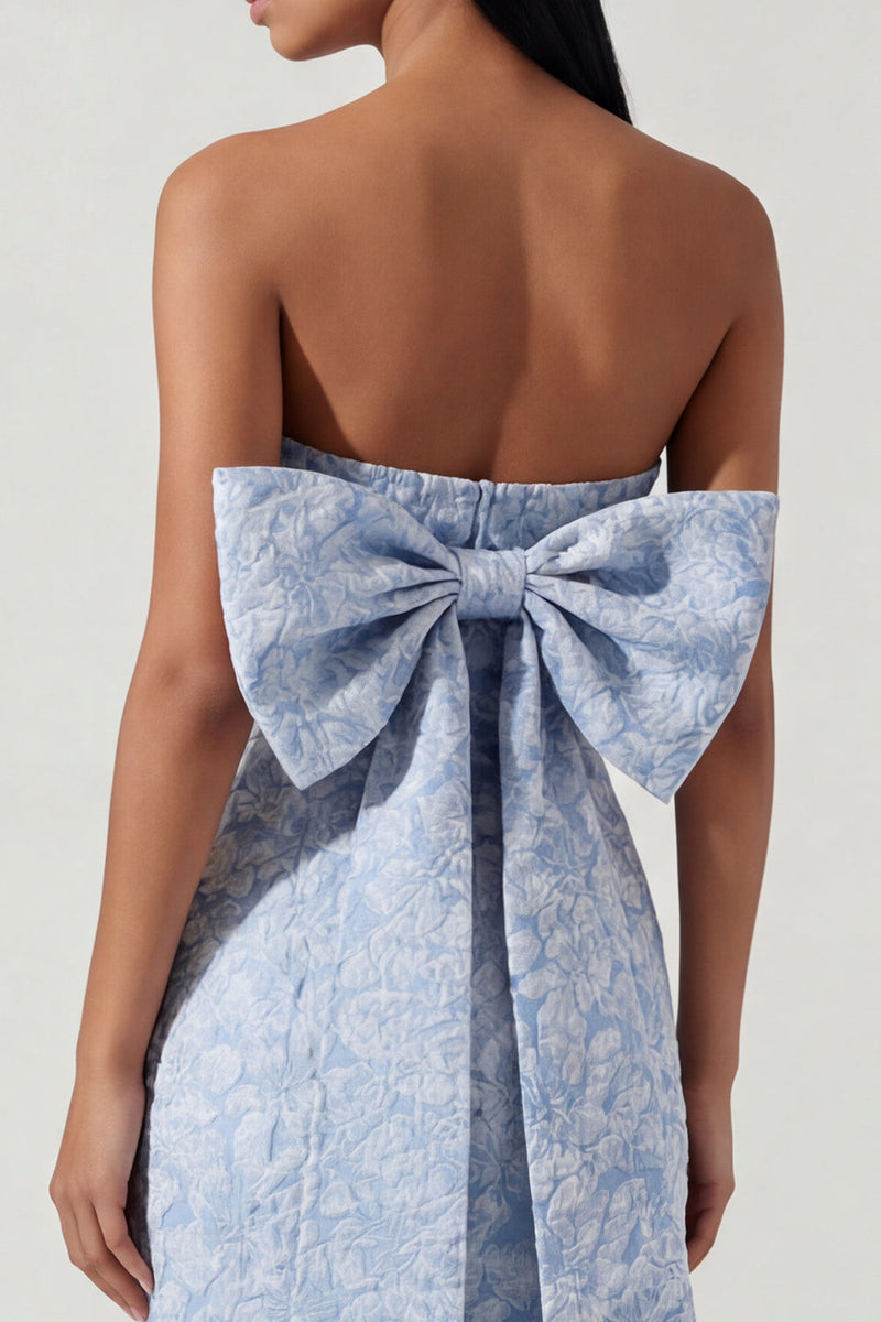 Load image into Gallery viewer, Strapless Floral Sheath Blue Maxi Formal Dress with Bow
