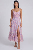 Load image into Gallery viewer, Lilac Spaghetti Straps Floral A Line Maxi Formal Dress with Slit