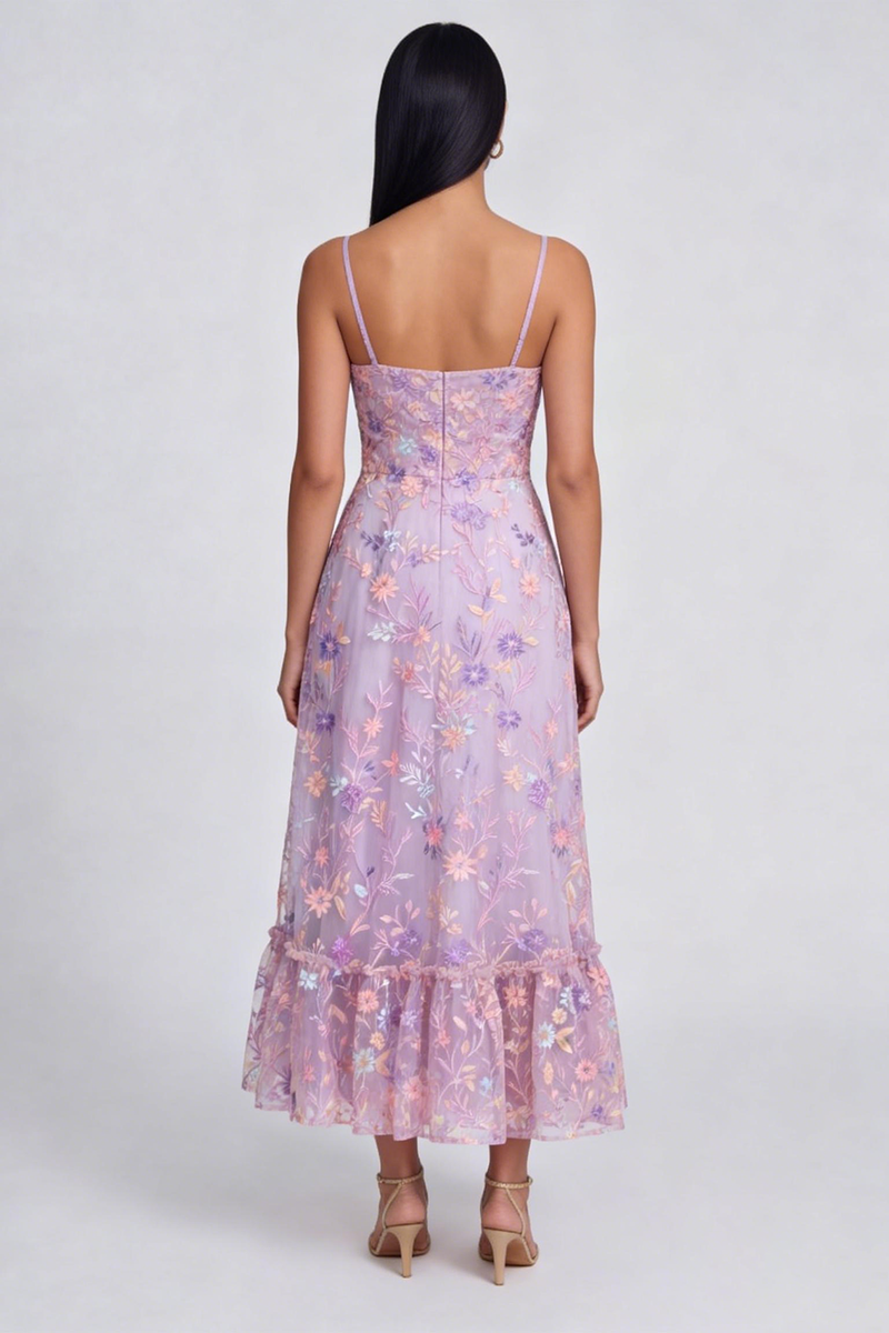 Load image into Gallery viewer, Lilac Spaghetti Straps Floral A Line Maxi Formal Dress with Slit
