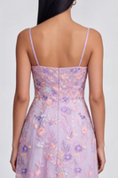 Load image into Gallery viewer, Lilac Spaghetti Straps Floral A Line Maxi Formal Dress with Slit