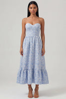 Load image into Gallery viewer, Sweetheart A Line Blue Corset Floral Maxi Formal Dress with Ruffles