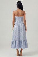 Load image into Gallery viewer, Sweetheart A Line Blue Corset Floral Maxi Formal Dress with Ruffles