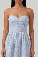 Load image into Gallery viewer, Sweetheart A Line Blue Corset Floral Maxi Formal Dress with Ruffles