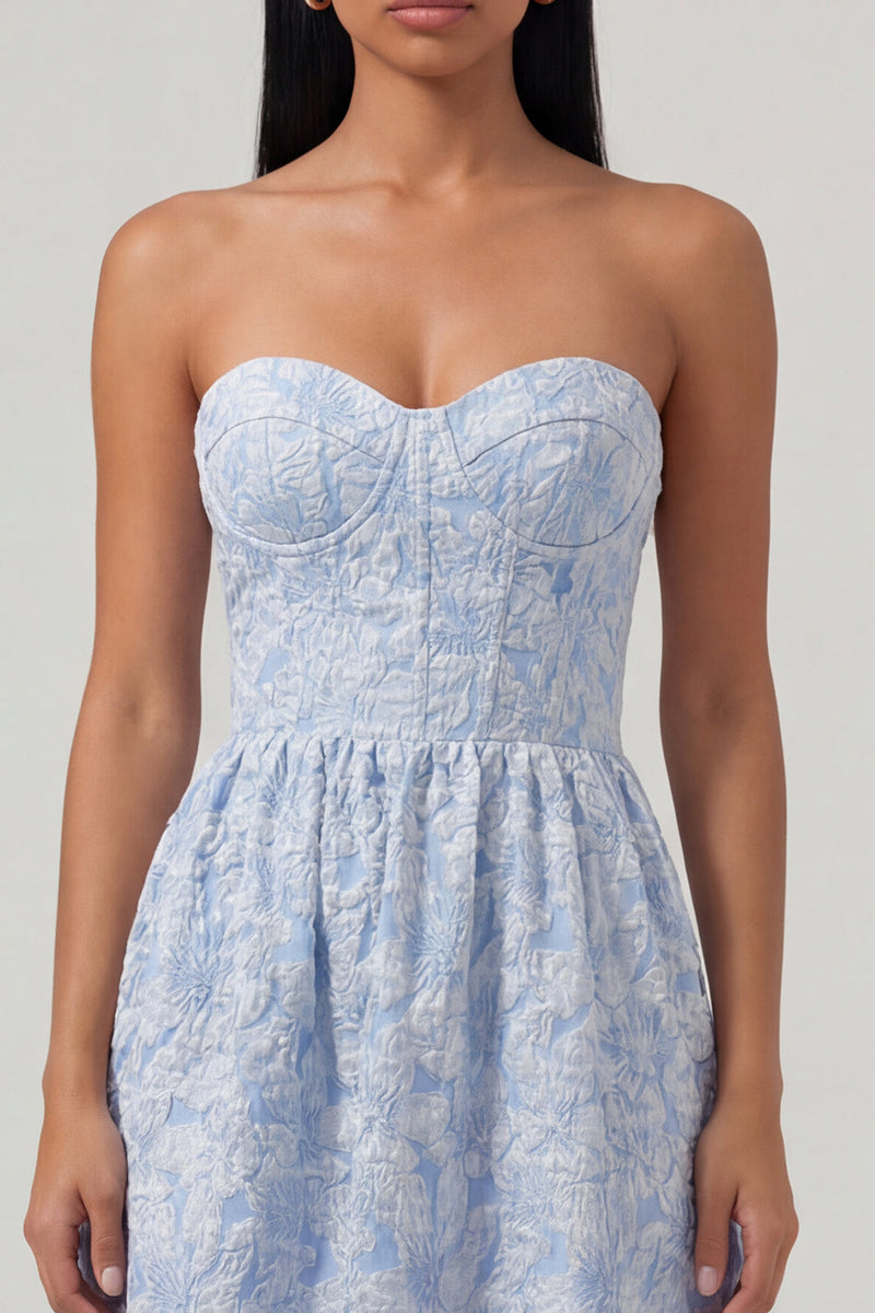 Load image into Gallery viewer, Sweetheart A Line Blue Corset Floral Maxi Formal Dress with Ruffles