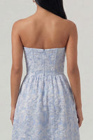 Load image into Gallery viewer, Sweetheart A Line Blue Corset Floral Maxi Formal Dress with Ruffles