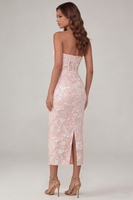 Load image into Gallery viewer, Sparkly Pink Floral Strapless Corset Lace Maxi Formal Dress