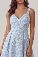 Load image into Gallery viewer, Blue Floral Thick Straps Ruched A Line Maxi Formal Dress
