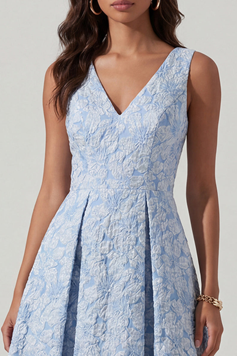 Load image into Gallery viewer, V-Neck A Line Floral Ruched Blue Maxi Formal Dress