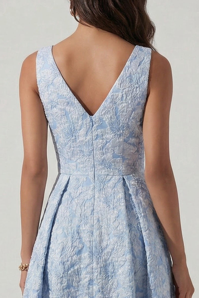 Load image into Gallery viewer, V-Neck A Line Floral Ruched Blue Maxi Formal Dress