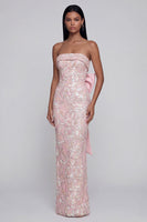 Load image into Gallery viewer, Sparkly Pink Floral Mermaid Strapless Maxi Formal Dress with Bow