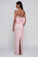 Load image into Gallery viewer, Sparkly Pink Floral Mermaid Strapless Maxi Formal Dress with Bow