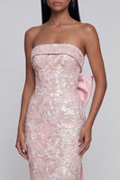 Load image into Gallery viewer, Sparkly Pink Floral Mermaid Strapless Maxi Formal Dress with Bow