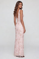 Load image into Gallery viewer, Pink Floral Mermaid V-Neck Long Formal Dress with Slit
