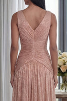 Load image into Gallery viewer, Glitter Dusty Rose Sheath V-Neck Pleated Long Formal Dress