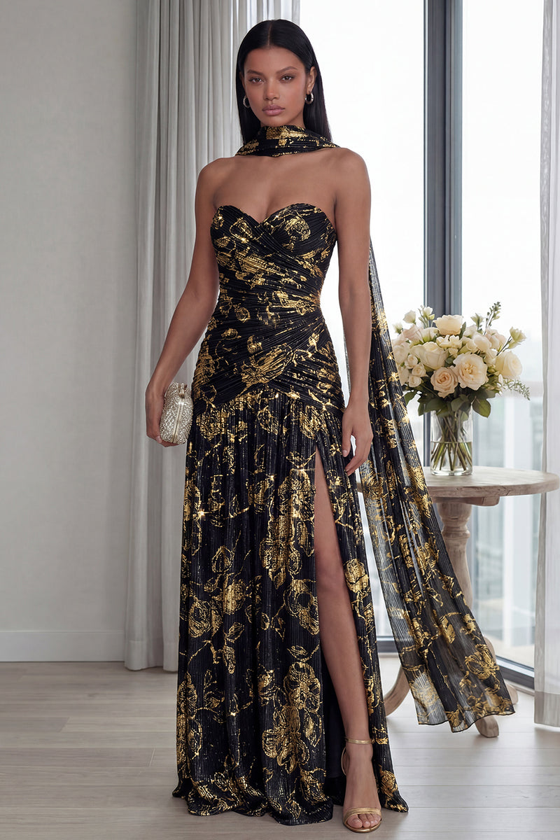 Load image into Gallery viewer, Dusty Sage Glitter Sweetheart Neck Scarf Long Formal Dress with Slit
