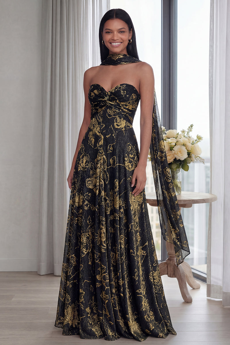 Load image into Gallery viewer, Glitter Sky Blue Sweetheart A Line Neck Scarf Long Formal Dress