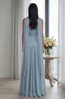 Load image into Gallery viewer, Glitter Sky Blue Sweetheart A Line Neck Scarf Long Formal Dress
