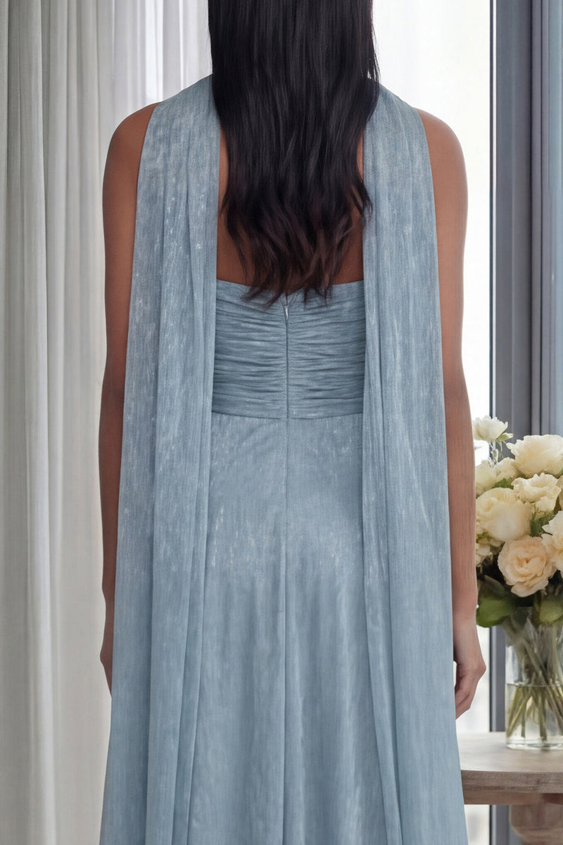 Load image into Gallery viewer, Glitter Sky Blue Sweetheart A Line Neck Scarf Long Formal Dress