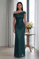 Load image into Gallery viewer, Glitter Mermaid One Shoulder Dark Green Long Formal Dress