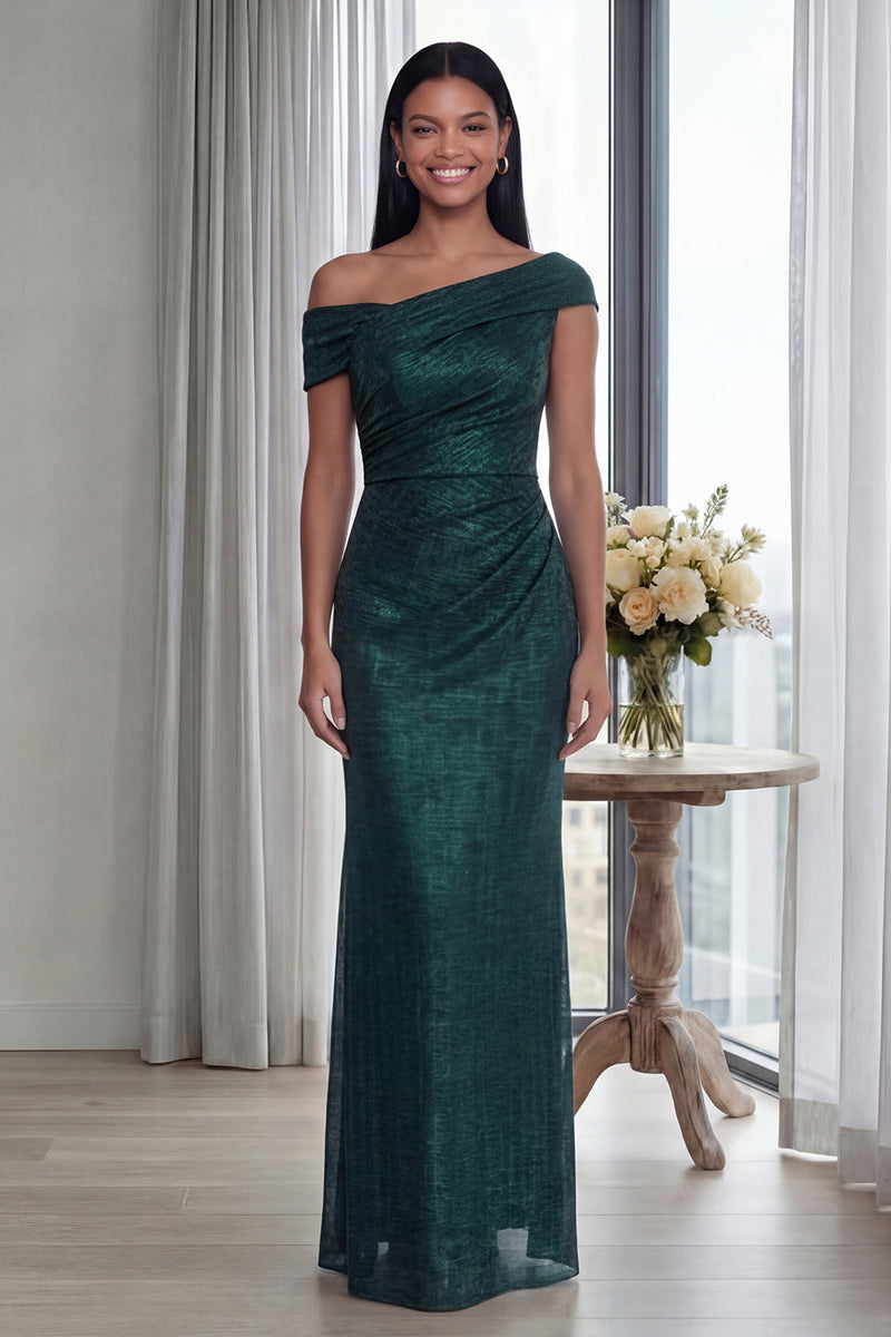 Load image into Gallery viewer, Glitter Mermaid One Shoulder Dark Green Long Formal Dress