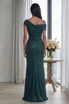 Glitter Mermaid One Shoulder Dark Green Long Formal Dress