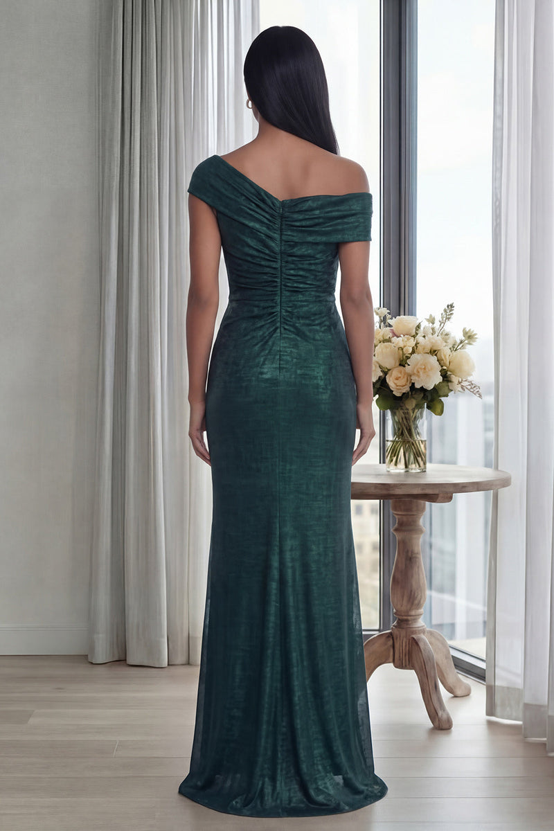 Load image into Gallery viewer, Glitter Mermaid One Shoulder Dark Green Long Formal Dress