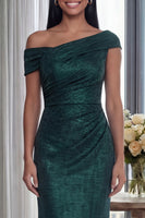 Load image into Gallery viewer, Glitter Mermaid One Shoulder Dark Green Long Formal Dress