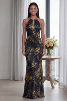 Load image into Gallery viewer, Glitter Sky Blue Keyhole Mermaid Halter Long Formal Dress
