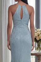 Load image into Gallery viewer, Glitter Sky Blue Keyhole Mermaid Halter Long Formal Dress