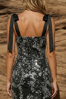 Load image into Gallery viewer, Sparkly Floral Black Square Neck Bodycon Short Prom Dress with Bow