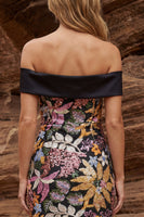 Load image into Gallery viewer, Floral Off the Shoulder Black Bodycon Jacquard Short Prom Dress