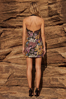 Load image into Gallery viewer, Jacquard Black Bodycon Floral Halter Ruffled Short Prom Dress