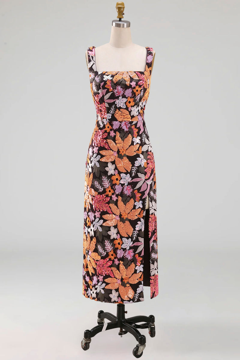 Load image into Gallery viewer, Black Floral Jacquard Sheath Long Prom Dress with Slit