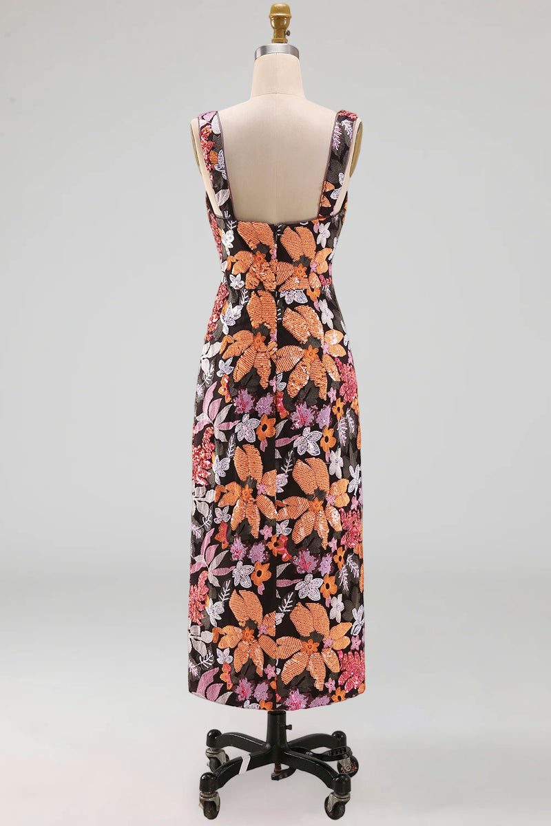 Load image into Gallery viewer, Black Floral Jacquard Sheath Long Prom Dress with Slit