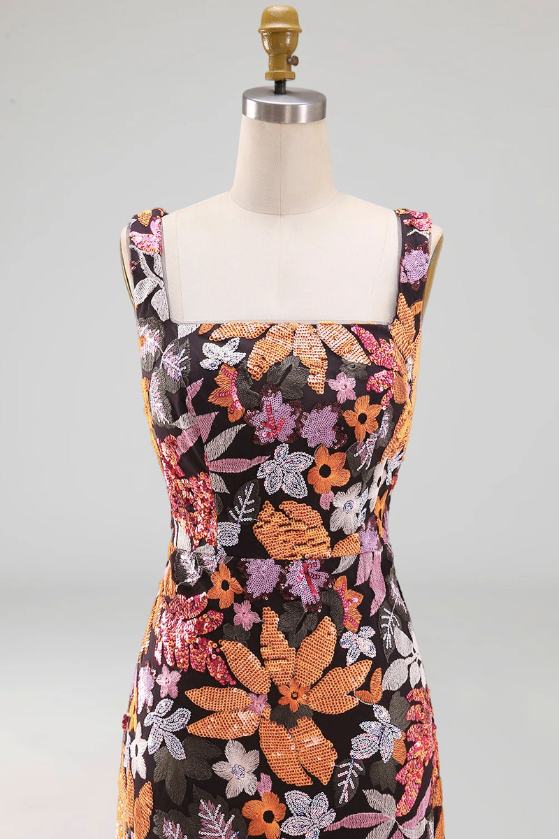 Load image into Gallery viewer, Black Floral Jacquard Sheath Long Prom Dress with Slit