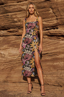 Load image into Gallery viewer, Black Floral Jacquard Sheath Long Prom Dress with Slit