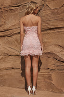 Load image into Gallery viewer, Strapless Floral Light Pink Bodycon Ruffled Short Prom Dress