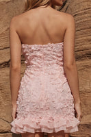 Load image into Gallery viewer, Strapless Floral Light Pink Bodycon Ruffled Short Prom Dress