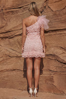 Load image into Gallery viewer, Floral Light Pink One Shoulder Ruffled Bodycon Short Prom Dress