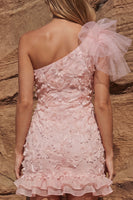 Load image into Gallery viewer, Floral Light Pink One Shoulder Ruffled Bodycon Short Prom Dress