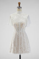 Load image into Gallery viewer, White A Line Short High Neck Corset Boho Wedding Dress with Ruffles