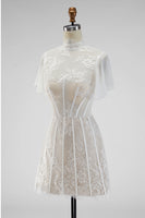 Load image into Gallery viewer, White A Line Short High Neck Corset Boho Wedding Dress with Ruffles