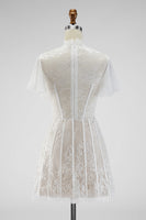 Load image into Gallery viewer, White A Line Short High Neck Corset Boho Wedding Dress with Ruffles