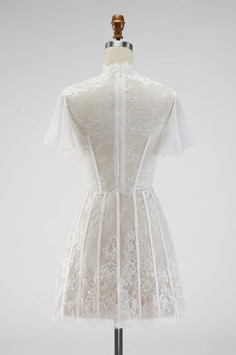 Load image into Gallery viewer, White A Line Short High Neck Corset Boho Wedding Dress with Ruffles