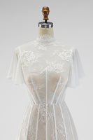 Load image into Gallery viewer, White A Line Short High Neck Corset Boho Wedding Dress with Ruffles
